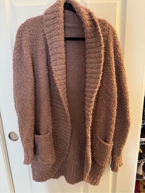 Barefoot Dreams Mauve Bouclé Open-Front Cardigan